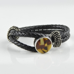 Wrap Leather Amber bracelet for men 